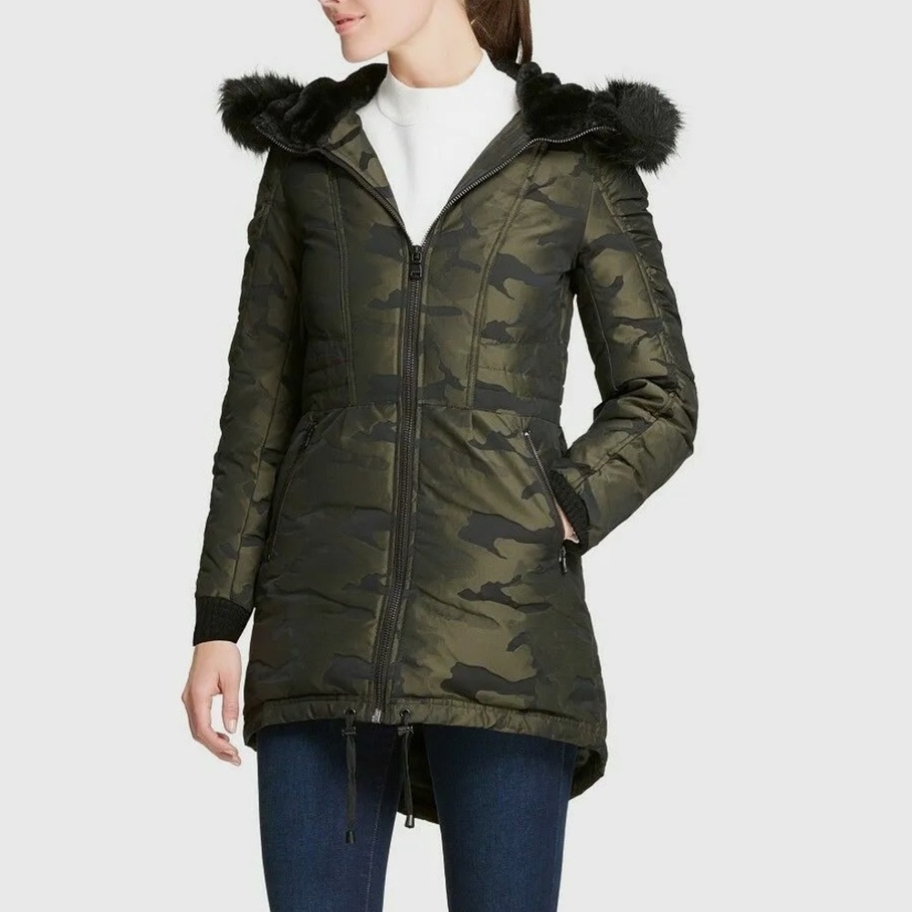 DKNY Camo Print Parka Jacket